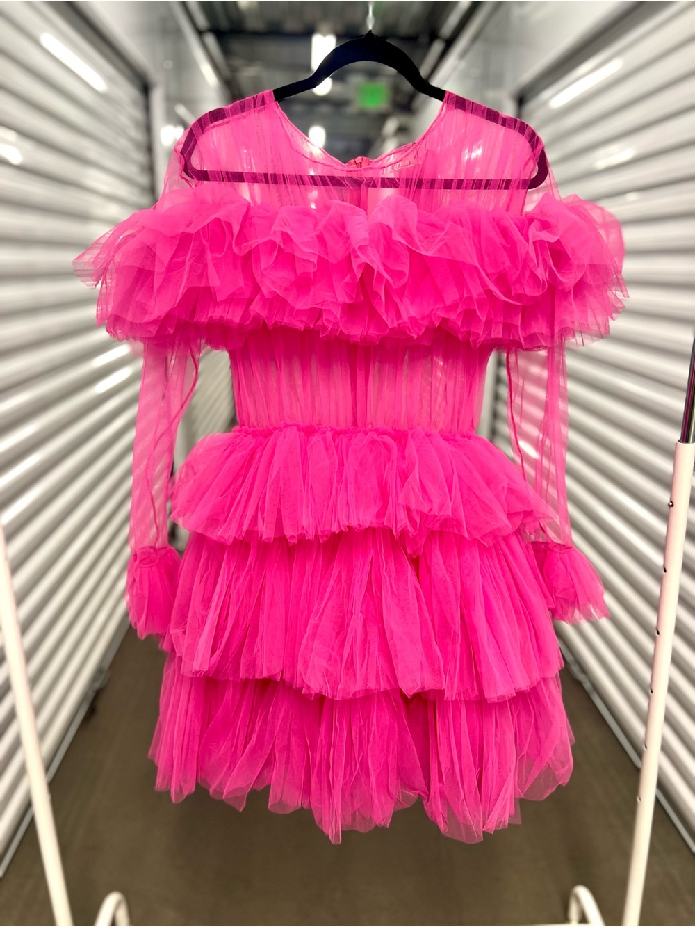 Vibrant Hot Pink Tiered Tulle Mini Dress - Picture 10 of 12